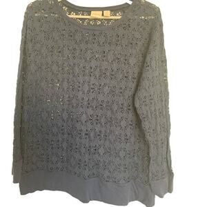 Chico’s Crocheted Top 2 US 12 L Navy Lace Whimsy Goth Long Sleeves Blouson